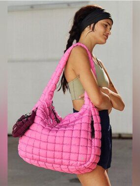 Free People Movement Quilted Large Carry-all Zip Closure Pink Shoulder Bag - NEW